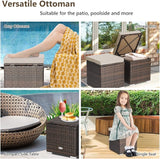 Tangkula 2 Pieces Patio Ottomans, Patiojoy Hand-Woven PE Rattan Side Table with Removable Cushion & Hidden Storage Space - Photo 6