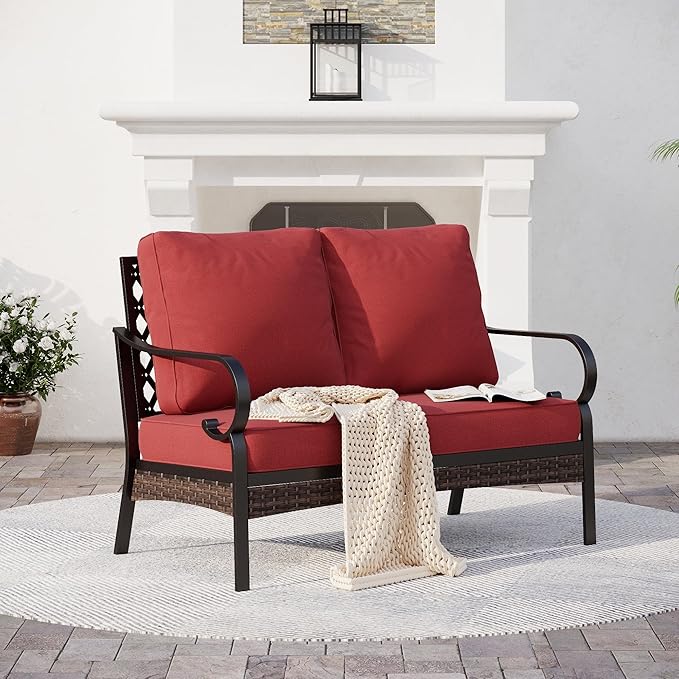 Metal Patio Loveseat with 5.75" Extra Thick Waterproof Cushion - Photo 1