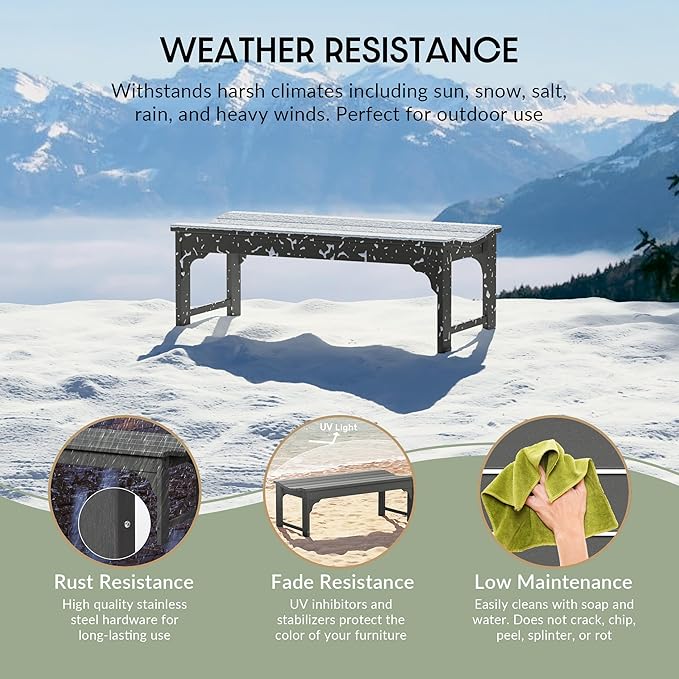 WestinTrends Malibu Outdoor Bench, All Weather Resistant Poly Lumber Backless Patio Garden Bench, Adirondack Curved Bench Seat for Comfort, Gray