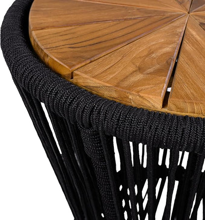 Christopher Knight Home Nara Acacia Wood Outdoor Side Table Set of 2, Hourglass Shaped with Metal Frame+Woven Rope, Outdoor End Table, Garden Plant Stand Indoor, No Assembly Needed, Black+Teak