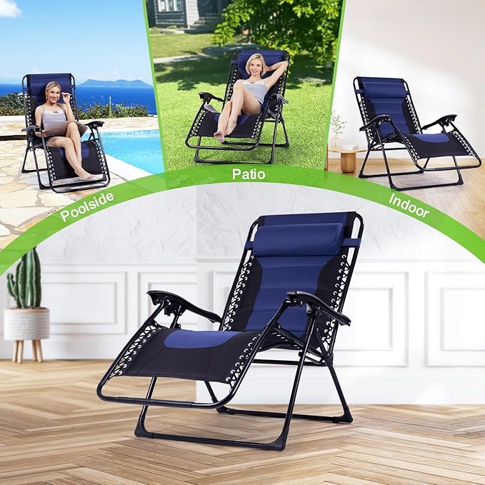 Backyard Expressions Deluxe XL Padded Recliner Zero Gravity Chair – Ergonomic Anti-Gravity Lounger with Folding Design - Photo 3