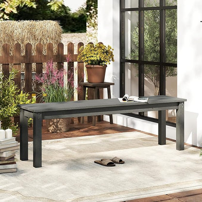 Tangkula HDPE Outdoor Bench, 2-3 Person Patio Bench, 55" Backless Garden Dining Bench with Slatted Seat, Weatherproof Park Bench for Entryway, Porch, Lawn & Backyard (Grey,2)