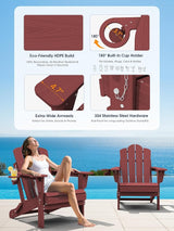 KINGYES Adjustable Folding Adirondack Chair, 3-Position Reclining Adirondack Chairs with Cup Holder - Photo 5