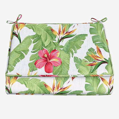 BrylaneHome Extra-Thick Seat Cushion - 23”L x 22”W x 5.5”H - Patio & Outdoor - Water, Stain & Fade Resistant - Hibiscus