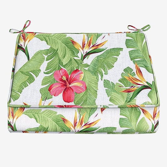 BrylaneHome Extra-Thick Seat Cushion - 23”L x 22”W x 5.5”H - Patio & Outdoor - Water, Stain & Fade Resistant - Hibiscus