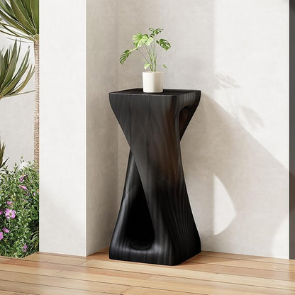 Christopher Knight Home Novi 26.8" H Lightweight Concrete Outdoor Side Table, Hollow Twist-Shaped Patio End Table, MGO Outdoor Coffee Table, Garden Plant Stand Indoor, Wood-Like Texture, Black