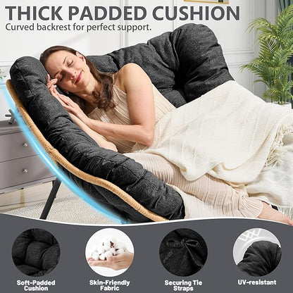 Outdoor Rocking Chair, Oversized Papasan Reading Chair Indoor with Thick Cushion, Comfy Rattan Rocker Egg Chair for Patio, Garden, Balcony, Lawn, Backyard, Bedroom, up to 450lbs, Black