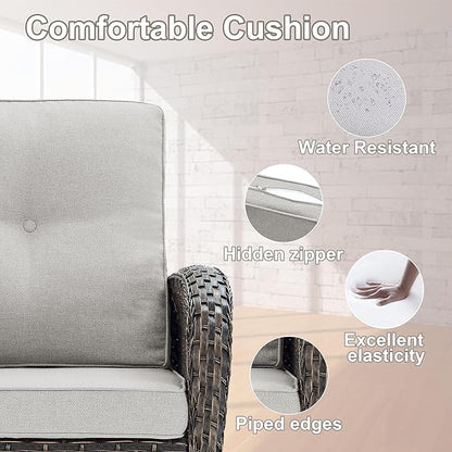 Belord Patio Wicker Furniture with Rocking Chairs Loveseat, 5 Piece Rattan Furniture Outdoor Table and Rocking Chairs Set for Patio Deck Porch Backyard Brwon/Beige