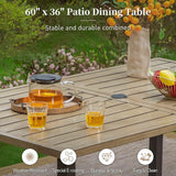 60" Patio Dining Table for 6, Teak Color Rectangle Patio Table with Umbrella Hole - Photo 3
