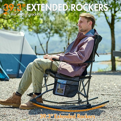 Portal Outdoor Rocking Chair Camping Folding Portable Rocker with Cup Holder Side Pocket Carry Bag, Support 350LBS (Mesh Black)
