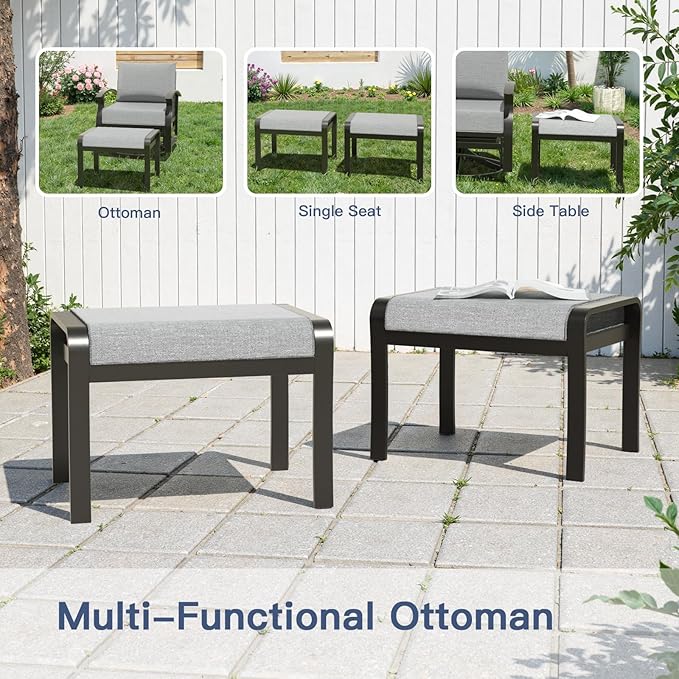 Gotland 5 Piece Patio Set, Aluminum Outdoor Swivel Chairs Set of 2 with 2 Ottoman 5.1’’ High-Resilience Seat Cushions - Photo 9
