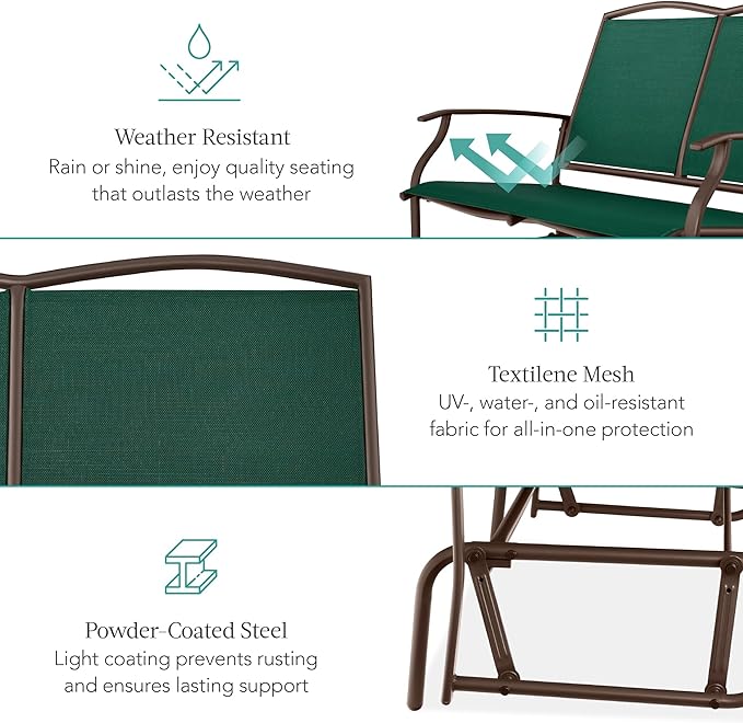 Best Choice Products 2-Person Outdoor Patio Swing Glider Steel Bench Loveseat Rocker for Deck, Porch w/Textilene Fabric - Photo 5