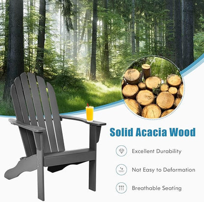 RELAX4LIFE Adirondack Chair, Acacia Wood Adirondack Lounge Chair, Weather Resistant Outdoor Chair for Patio Garden Yard Porch Deck, 350 LBS Weight Capacity, Wooden Fire Pit Chairs (1, Grey)
