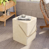 HOMPUS Outdoor Side Table w Hemp Rope Handle, Patio MgO Concrete Natural End Table, Square Accent Table - Photo 6