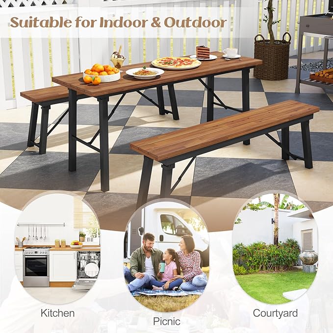Tangkula Outdoor Dining Table With Benches for 4-6 Persons - Photo 8