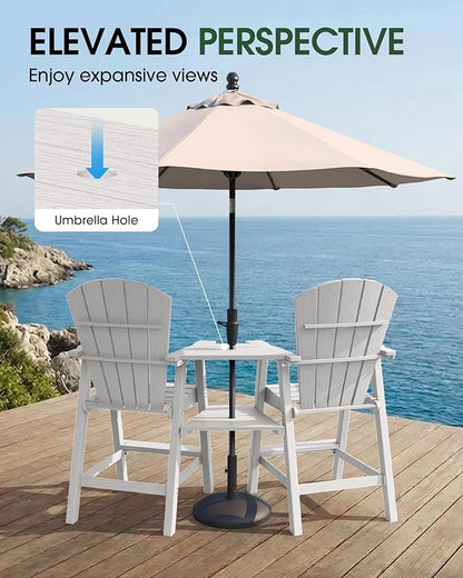 Tall Adirondack Chairs Set of 4, HDPE High Adirondack Chairs with Double Removable Trays, All Weather Outdoor Barstools for Patio, Balcony, Backyard, Deck and Garden, White