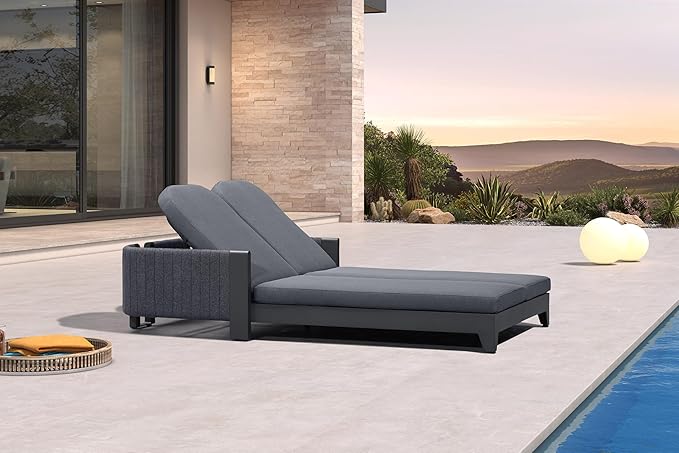 PURPLE LEAF Outdoor 2-Person Chaise Lounge with Cushions Patio Sun Chair Adjustable Backrest Reclining Chair for - Photo 2