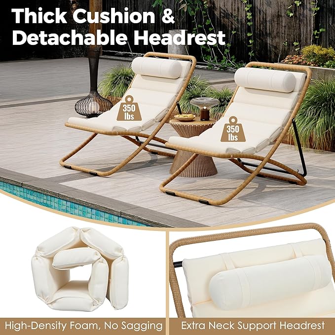 Outdoor Chaise Lounge Chair Set of 2, Patio Chaise Lounge Recliner, Poolside Chaise Lounge with Thick All-Weather Cushions for Patio, Deck and Backyard(D)