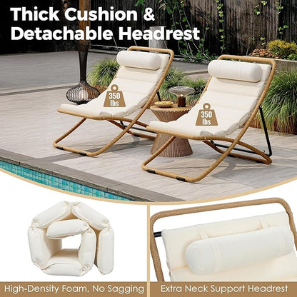 Outdoor Chaise Lounge Chair Set of 2, Patio Chaise Lounge Recliner, Poolside Chaise Lounge with Thick All-Weather Cushions for Patio, Deck and Backyard(D)