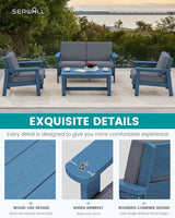 SERWALL 4 Piece HDPE Outdoor Furniture Set, All Weather Wood-Like Outdoor Sofa Sectional Couch - Photo 4