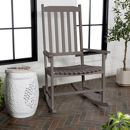 Eyely KCR300B Orvindar Farmhouse Classic Slat-Back 350-LBS Support Acacia Wood Outdoor Rocking Chair, Gray Wash