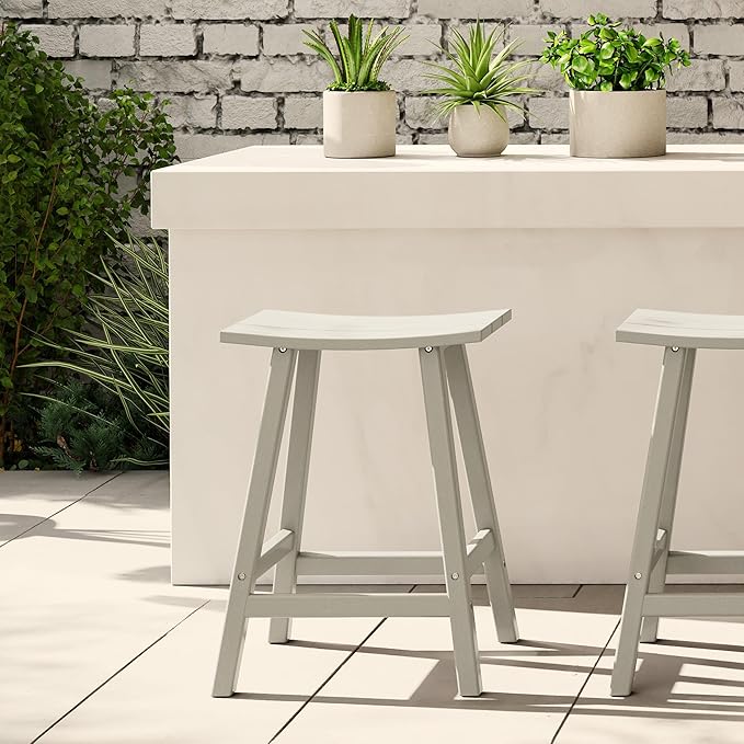 WestinTrends Malibu 24 Inch Outdoor Bar Stools, All Weather Resistant Poly Lumber Adirondack Counter Height Stools, Sand