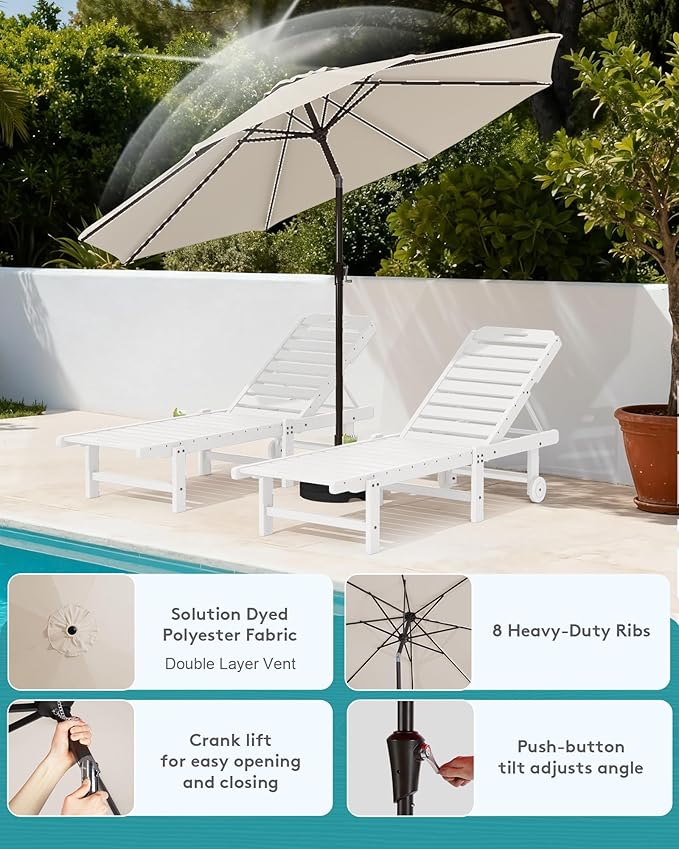 SERWALL Outdoor Chaise Lounge Set of 2 with 9FT Patio Umbrella - Photo 5