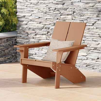 WestinTrends Riviera Outdoor HDPE Modern Adirondack Chair with Cup Holder, Teak