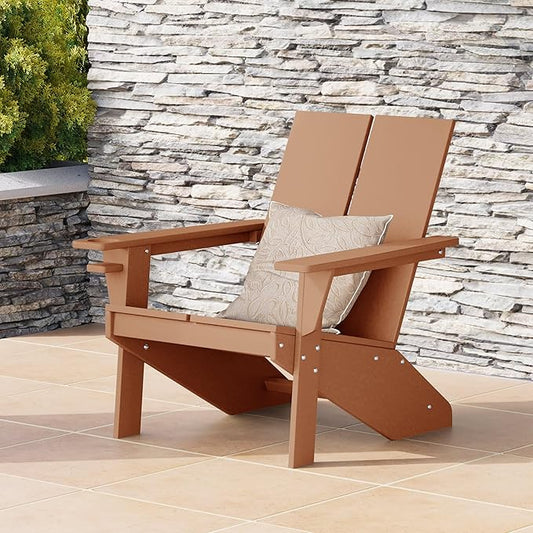 WestinTrends Riviera Outdoor HDPE Modern Adirondack Chair with Cup Holder, Teak