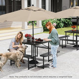 Giantex Picnic Table Bench Set for 4-8 People, 34" Outdoor Square Dining Table & 2 Benches w/Umbrella Hole - Photo 2