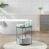VECELO Round Side/End Table with Fabric Storage Basket，Metal Anti-Rust and Waterproof Small Bedside Nightstand with - Photo 5