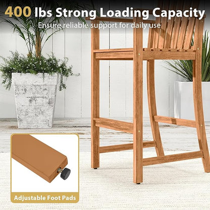 Tangkula Tall Adirondack Chair, Outdoor Acacia Wood Bar Stool with Back, Armrests and Footrest, Bar Height Patio Chair for Balcony, Porch, Deck and Backyard (4,Natural)