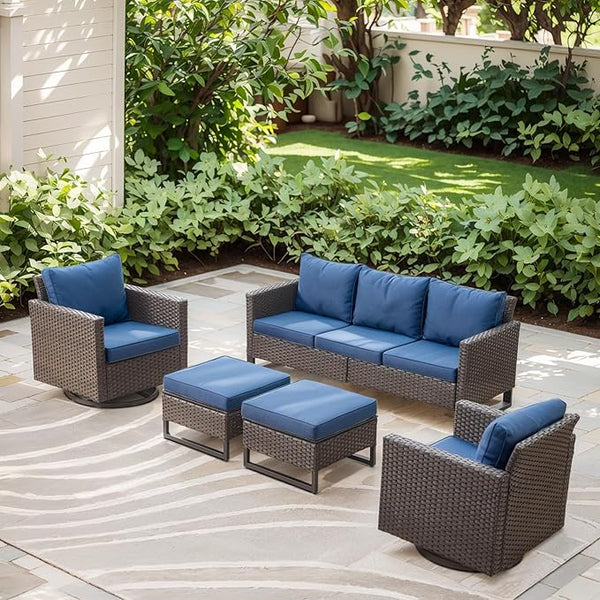 Rilyson Wicker Outdoor Patio Furniture Set - 5 Piece Patio Conversation Set with 2 Swivel Rocker Chairs - Photo 1
