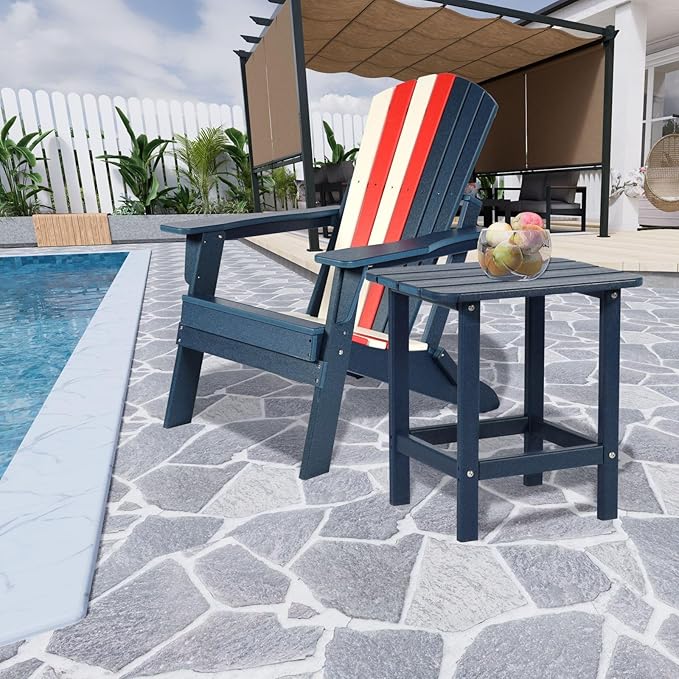 Aoodor 19'' Adirondack Side Table, Rectangular HDPE End Table, Weather Resistant and Easy Maintenance, Dark Blue - Photo 2