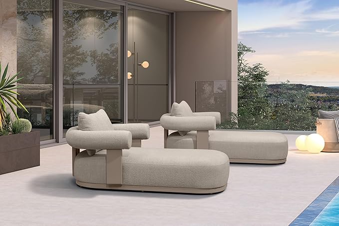 PURPLE LEAF Outdoor Chaise Lounge Set of 2 Chair Modern Aluminum Lounger Daybed with Lumbar Pillow and Armrest for Patio Poolside Beach Sunbathing Deck, Champagne