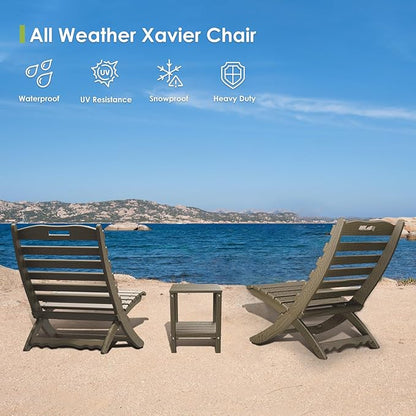 GREENVINES Folding Wave Chairs Set of 2 | Xavier | Portable Adirondack Chair | HDPE Wood Grain | All Weather | Desert Brown | for Fire Pit Beach Outdoor Deck Poolside Garden Patio Porch Fishing