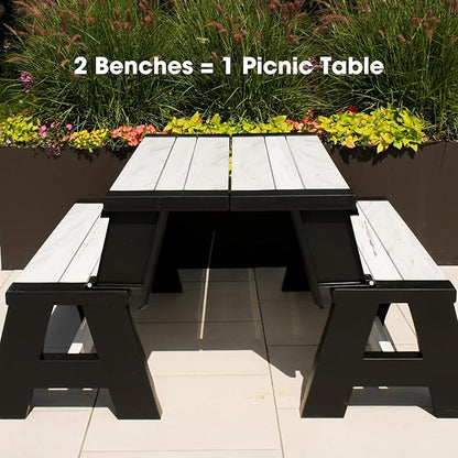 Convert-a-Bench Gen 1 2-in-1 Outdoor Convertible Bench to Picnic Table | Space-Saving, Weather-Resistant Patio Furniture for Yard, Deck, Garden | Easy Assembly & Durable, Midnight Birch