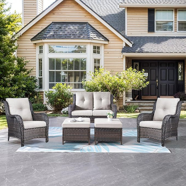 Belord Outdoor Wicker Furniture 5 Pieces Patio Furniture Set Patio Wicker Chairs with Ottomans Conversation Set for - Photo 1