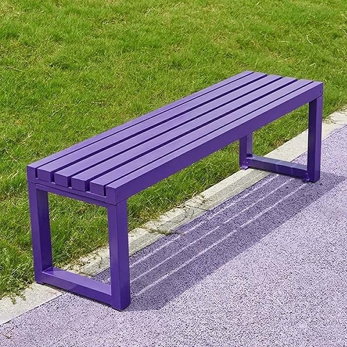 Outdoor Metal Backless Bench, Garden Bench 880lbs Capacity, 3.3ft 3.9ft 4.9ft 5.9ft All-Weather Steel Patio Benches for Outside Front Porch Yard Deck Pathway Seating(Purple,3.3ft)