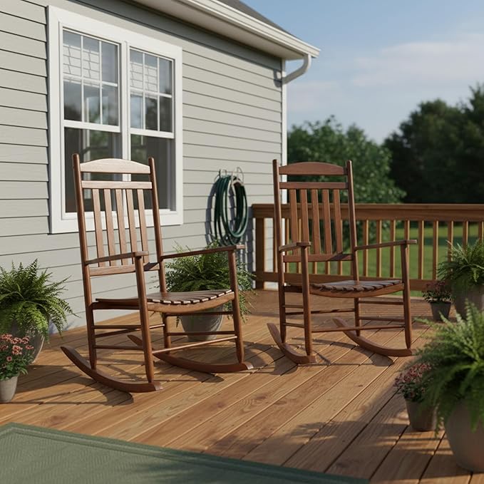 Shine Company Set of 2 Maine Wood Rocking Chairs, 2-Pack, Oak