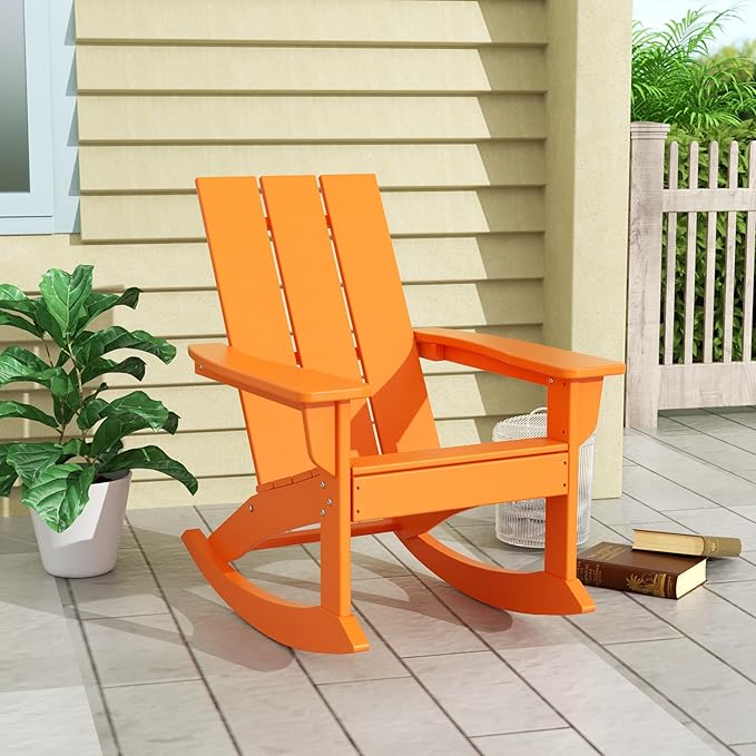 WO WESTIN OUTDOOR HDPE Shoreside Modern Rocking Poly Adirondack Chair,Orange