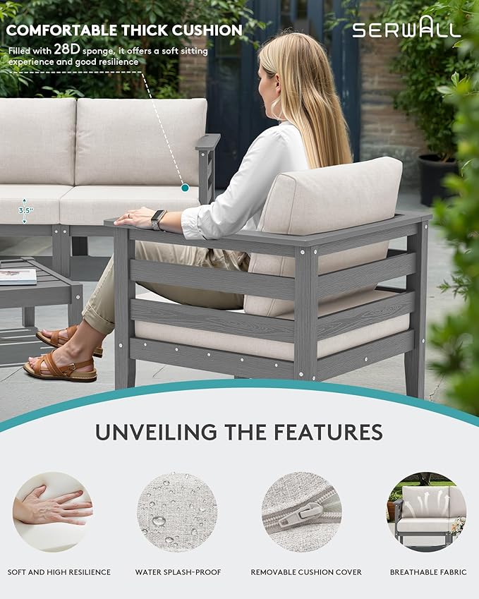 SERWALL HDPE Patio Furniture Set, 10 Pieces Outdoor Sectional Sofa Set - Photo 5