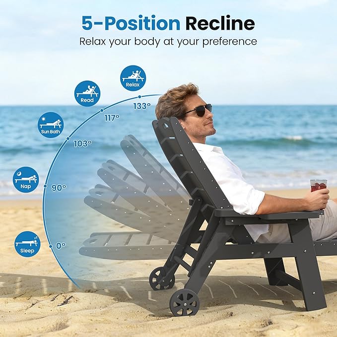 UDPATIO Outdoor Chaise Lounge Chair, HDPE Patio Lounge Chairs for Outside with Wheels & Cup Holder - Photo 5
