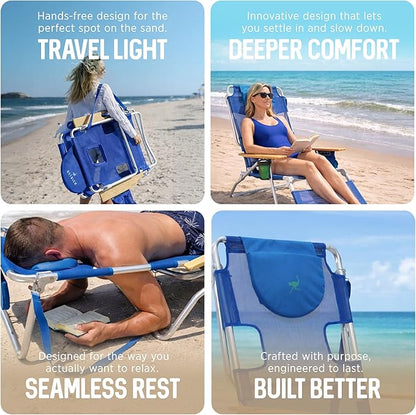 Ostrich Altitude 3N1 Lightweight Lawn Beach Reclining Lounge Chair w/Footrest, Outdoor Furniture for Patio, Balcony, Backyard, or Porch, Blue Stripe