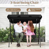 RELAX4LIFE 3-Person Porch Swing Chair - Outdoor Swing w/Adjustable Canopy, Removable Cushion & Metal Frame Stand - Photo 3