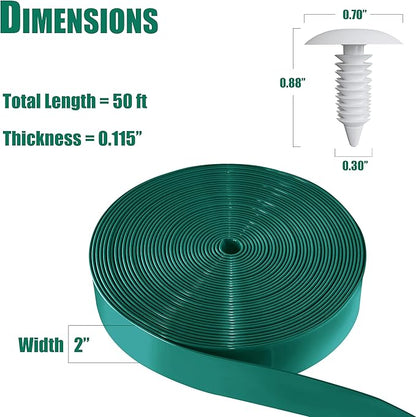 Vinyl Straps for Patio Chair Repair Kit 2'' Wide 50 Ft Long Replacement Straps + 50 Free Rivets for Outdoor Lawn Furniture Chaise Lounge Repair (Dark Green)