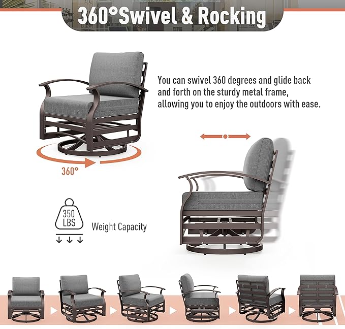 Kurapika 1 Piece Patio Furniture Chair, Outdoor Aluminum Swivel Glider Rocker, Patio Bistro Set Rocking Chair for Porch, Garden, Patio, Grey