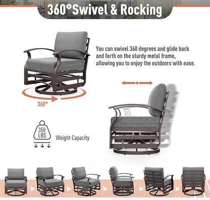 Kurapika 1 Piece Patio Furniture Chair, Outdoor Aluminum Swivel Glider Rocker, Patio Bistro Set Rocking Chair for Porch, Garden, Patio, Grey