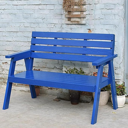 Outdoor Garden Bench, Patio Bench, Park Wooden Bench with Sturdy Backrest Armrests, for Lawn, Balcony, Yard, Bench Chair with Slatted Design(Blue)