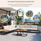 Modern Outdoor Sectional Sofa Set with Round Nesting Coffee Tables and Cushions, 6-Piece Patio Furniture Set for Porch - Photo 8